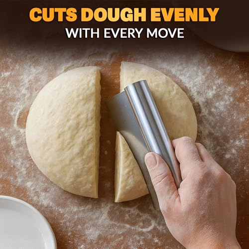 Stainless Steel Bench Scraper, 5.9 x 4.53 In, Measurement Marks | Pastry Scraper Tool with Ergonomic Handle, Resists Bending for Clean Cuts; Dough Cutter for Sourdough, Pizza and Cookie