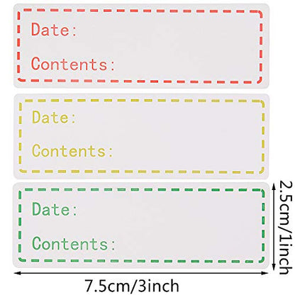 XGOOD 900 Pieces Removable Food Storage Labels, 3 Rolls (Red, Yellow, Green), 3x1in, Freezer & Refrigerator Labels