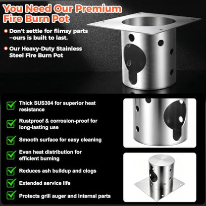 QuliMetal 304 Stainless Steel Fire Burn Pot for Pit Boss Pro Series 1150/1600 Pellet Grills, Pit Boss PB1150PS2, PB1150PS3, PB1600PS1 Grills, Upgraded Durable FirePot Accessories with Screws - size: L1 Fire Burn Pot for Pit Boss 1150