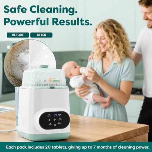Descaling Tablets for Bottle Washer & Warmers (20 Count) - Descaler Tablets, Removes Limescale Milk Residue & Mineral Buildup Compatible with Momcozy, Baby Breeza, Grownsy & All Bottle Washers