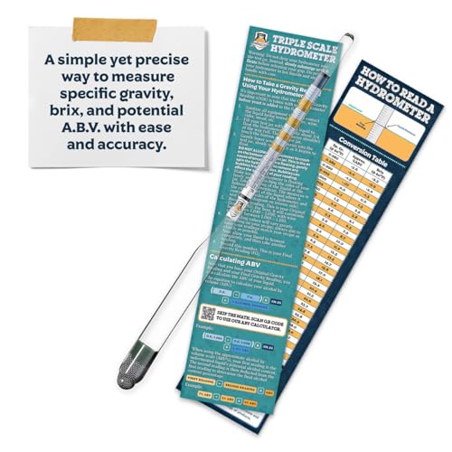 Fermentaholics Triple Scale Hydrometer – Measure and Monitor Specific Gravity, Brix, Potential Alcohol, and ABV in Wine, Beer, Mead, Cider, and Other Homebrewed Drinks (Glass, Clear)
