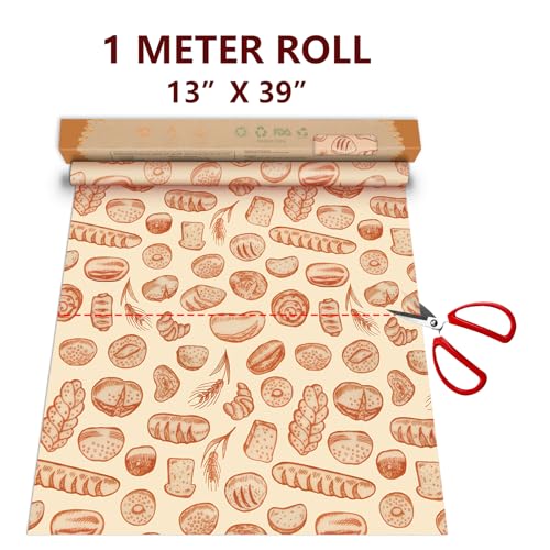 Beeswax Wraps for Food Roll(13x39inch), Organic Beeswax Wrap Beeswax Food Wraps Reusable Food Wrap Sustainable Beeswax Paper Beeswax Sandwich Wrap Beeswax Storage Cloth (Bread) - color: Brown