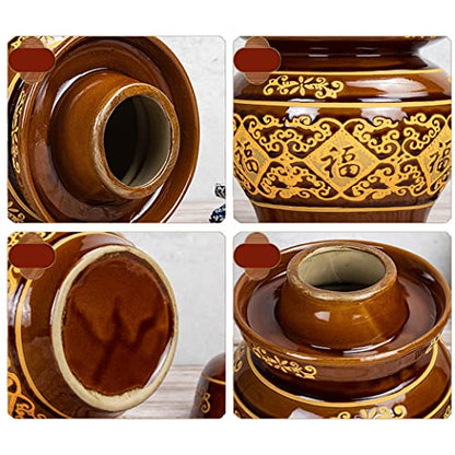 Brown Traditional Chinese Porcelain Pickle Jar, Thickened Ceramic Fermentation Crock Pickling Pot,Fermenting Jar with Water Seal Airlock Lid Stoneware Fermenter for 3KG - size: 3KG