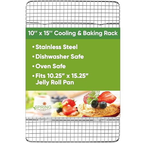 Spring Chef 10 x 15 Inch Stainless Steel Cooling Rack for Cooking & Baking - Heavy Duty Cookie Cooling Rack for Kitchen - Oven Safe - Fits Jelly Roll Pan - Dishwasher Safe - size: 10"x15", style: 1 Pack