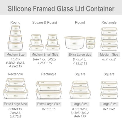 Urban Green Glass Food Container Set with Glass Lid, 3 Pack, Meal Prep Containers with Silicone Framed Airtight Lid, Leakproof, 100% Plastic Free, - color: White Sand-SQ