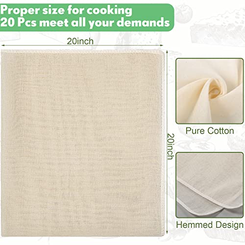 Chumia 20 Pcs 20x20 Inch Cheese Cloths for Straining Grade 100 Cheesecloth Reusable Muslin Cloth for Straining Unbleached Cotton Cheese Cloth Bulk for Baking, Juicing, Cheese Making