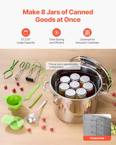 VEVOR Canning Supplies Starter Kit, 11 Pieces Stainless Steel Water Bath Canning Kit for Beginners, Canning Tools Set: Pot, Rack, Lid, Ladle, Funnel, Tongs, Jar Lifter, Wrench, Measuring Cup - size: 11PCS