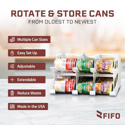 FIFO Can Tracker 2-Pack - 2-Tier Rotating Food Can Organizer for Pantry, Expandable Soda Can Storage for Kitchen, Holds 30 Cans of Food or Soda - size: 2 Pack, style: 30 can