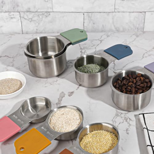 Magnetic Measuring Cups and Spoons Set of 16,Stainless Steel Magnetic Measuring Cups Set 7 and Magnetic Measuring Spoons Set of 8 with Leveler for Dry Liquid Ingredients (7, Colorful) - color: Colorful