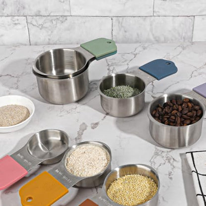 Magnetic Measuring Cups and Spoons Set of 16,Stainless Steel Magnetic Measuring Cups Set 7 and Magnetic Measuring Spoons Set of 8 with Leveler for Dry Liquid Ingredients (7, Colorful) - color: Colorful