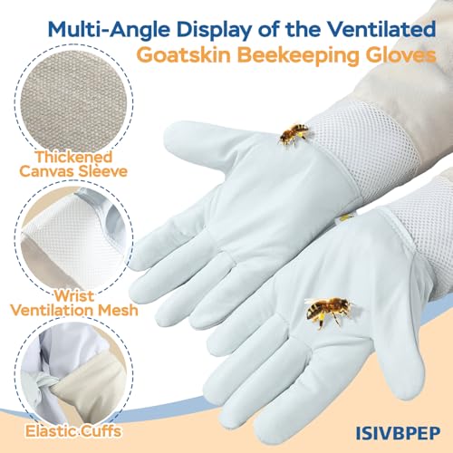 2 Pairs Ventilated Beekeeping Gloves, Bee Gloves for Men Women, Goatskin Beekeeper Glove with Ventilated Sleeves & Elastic Cuffs 2XL - size: 2 Pairs-2XL