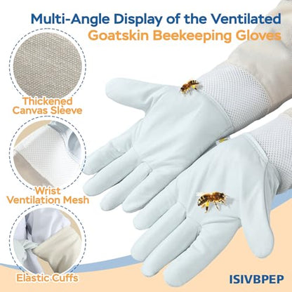 2 Pairs Ventilated Beekeeping Gloves, Bee Gloves for Men Women, Goatskin Beekeeper Glove with Ventilated Sleeves & Elastic Cuffs XL - size: 2 Pairs-XL