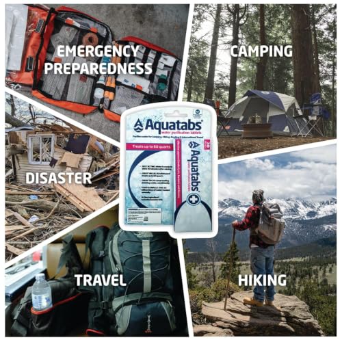 Aquatabs 49mg Water Purification Tablets (30 Pack). Portable Water Purifier for Camping Essentials, Lightweight Camping Gear or Survival Kit, EPA Registered & NSF/ANSI 60 Certified, Fast-Acting - size: (49mg), style: 30 Tablets