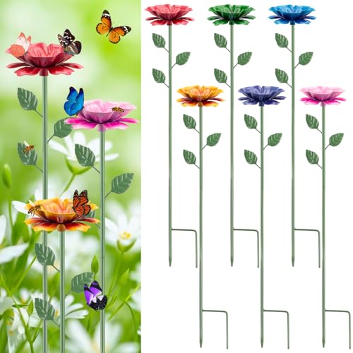6 Pack Bee Watering Station, Bee Feeder for Garden Metal Butterfly Water Feeder with Flower Design Colorful Butterfly Bee Bath Bowl for Outdoor Yard Garden Decor - size: 6 Pack