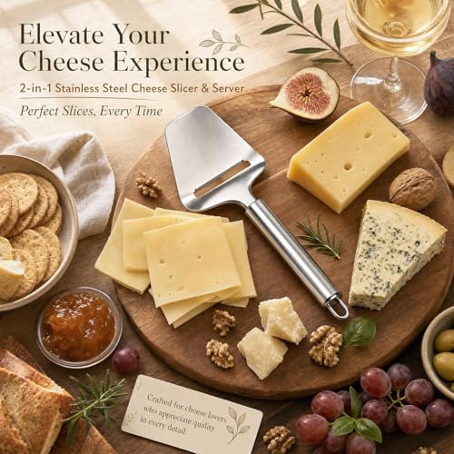 2 In 1 Stainless Steel Cheese Slicer, Food Grade Ergonomic Handle Cheese Cut Spatula, Multi-purpose Butter Chocolate Cutting Tool for Kitchen Baking Western Food