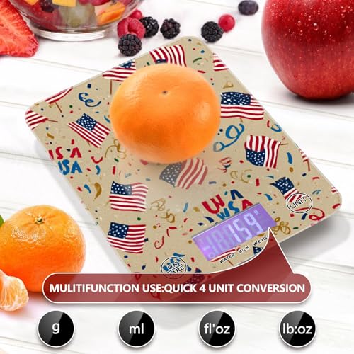 Food Scale Kitchen Scale for Baking Cooking Digital Food Weighing Measuring Scale Small Waterproof Electric Food Scale Brown Patriotic American Flags - color: Brown Patriotic American Flags
