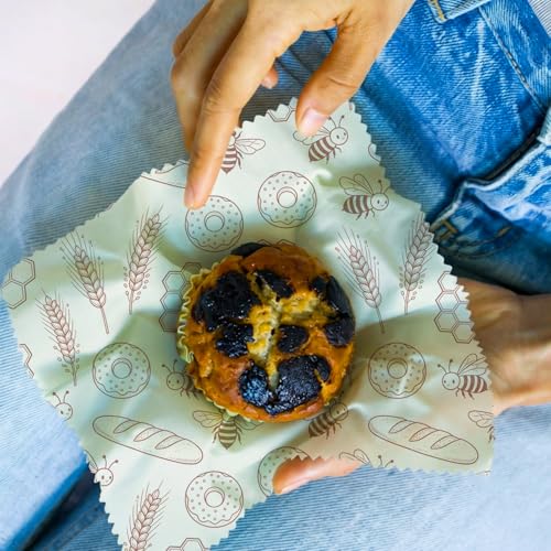 Reusable Bee&Floral Beeswax Wraps, 9 PCS Eco-Friendly Food Storage, Organic Cotton Sandwich, Snack, Bowl Covers, Zero Waste, Plastic-Free, Sustainable, 1XL, 3M, 5S - color: Brown Leaves Flowers Bees