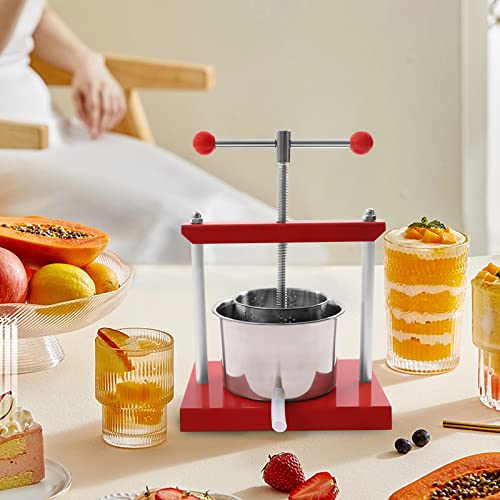 Cheese Tincture Herb Fruit Wine Manual Press, 0.8 Gallon Stainless Steel Barrels Press Machine for Juice, Vegetable, Wine, Olive Oil, Silver and Red Manual Fruit Wine Press, 8.27*10.24*14.37in