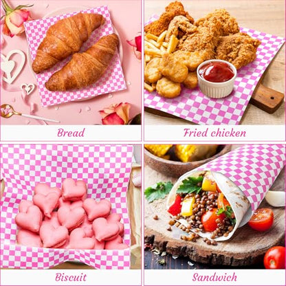 Spakon 1000 Sheets Wax Deli Paper Sheets for Food 12 x 12 Inch Checkered Dry Waxed Deli Basket Liners for Sandwich Wrapping, Food Basket Liners, Picnic party(Hot Pink-white) - color: Hot Pink-white