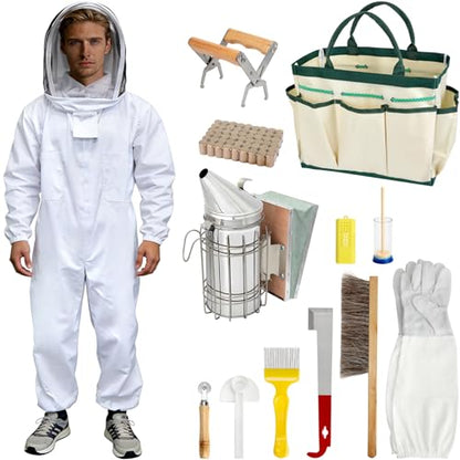 Blisstime 13pcs Bee Hives Starter Kit Beekeeping Supplies with Bee Suit, Bee Supplies and Equipment with Bee Smoker, Honey Bee Hive Tools for Beginners and Bee Keeper(XXL)