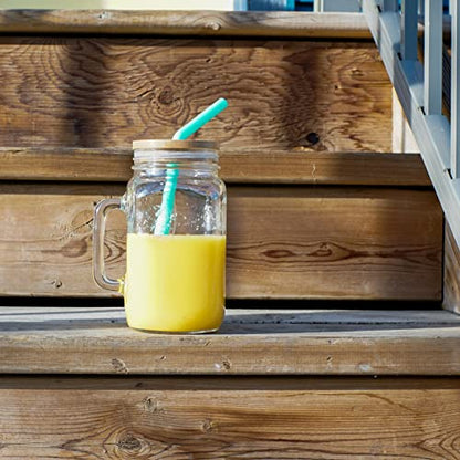 32 oz Wide Mouth Glass Drinking Jar with Handle | Iced Coffee Cup | Includes 2 Lids, 2 Silicone Straws, 2 Stainless Steel Straws, 20 Reusable Ice Cubes, Cleaning Brush & Recipe Book.