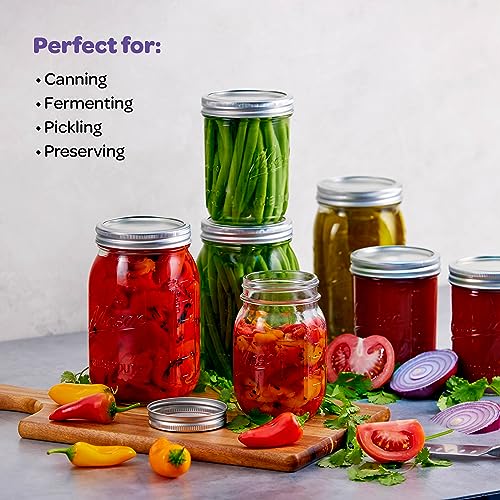SEWANTA Wide Mouth Mason Jars 32 oz [4 Pack] With Mason Jar Lids and Bands, Mason Jars 32 oz - For Canning, Fermenting, Pickling - Jar Decor - Microwave/Dishwasher Safe.