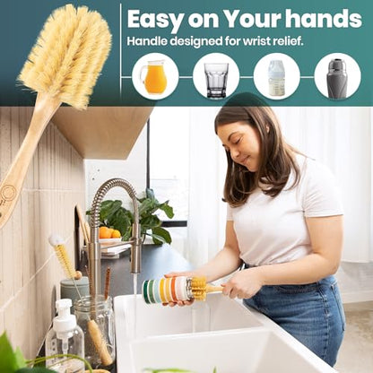 Bottle Brush Set - Ergonomic & Plastic Free Bamboo Bottle Brush, All in One Bottle And Straw Brush Cleaning Set, Sturdy Eco Friendly Water Bottle Cleaner Brush Set, Great Baby Bottle Cleaner Brush Set
