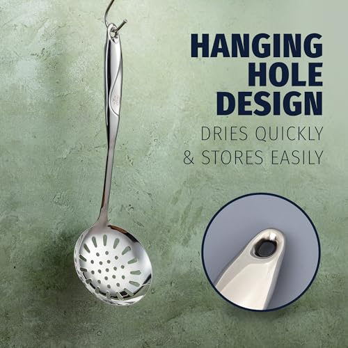 Zulay Kitchen Stainless Steel Slotted Spoon - 14.5” Large Skimmer Frying Spoon for Draining & Serving - Heat-Resistant, Rust-Proof & Dishwasher Safe Kitchen Utensil for Everyday Use - size: Draining Spoon