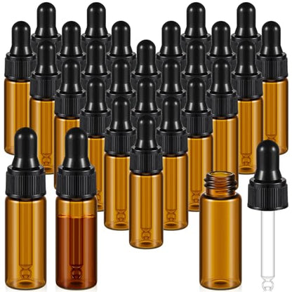 Didaey 200 Pcs 1/2/3/5/10/15 ml Mini Glass Oil Dropper Bottle Bulk, Clear Essential Small Empty Bottles Sample Containers Perfume Liquid Vials with Cap for Traveling (5 ml,Amber) - color: Amber, size: 5 ml