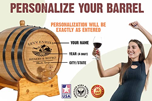 Personalized 2.5 Gallon Oak Aging Barrel (10 Liter) with Stand, Bung and Spigot - For The Home Brewer, Distiller, Wine Maker and Cocktail Aging Bartender (B314) - size: 2.5 Gallon