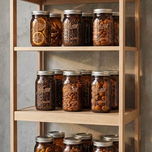 Rubtlamp Amber Mason jar 32 oz, 12 Pack Glass Jars - Wide Mouth Mason Jars with Airtight Lids for Pickling, Fermenting, Food Storage&DIY Crafts, Microwave & Dishwasher Safe - color: Amber
