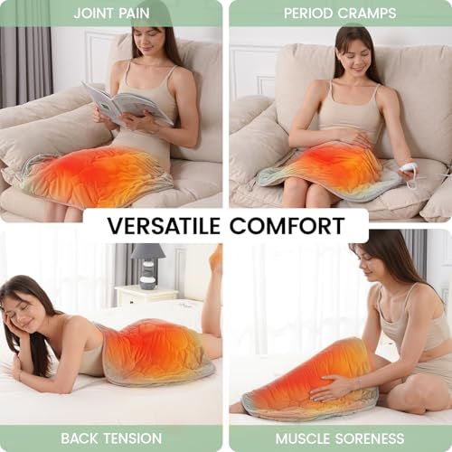 immtree Weighted Heating Pad for Period Cramps, 29" x 24" Extra Large Electric Heated Pads 5 lbs, Back Shoulder Knee Abdomen Pain Relief, Soft Warm Heavy Lap Blanket, Grey Green - color: Sage Green, size: 29"x24" 5 Pound