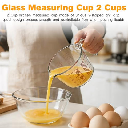 Glass Measuring Cup 2 Cup For Kitchen and Baking Microwave Oven Dishwasher Safe Measuring Cups Clear Borosilicate Glass Liquid Measuring Cup Kitchen Measuring Cup with Handle (16 oz/500ml)
