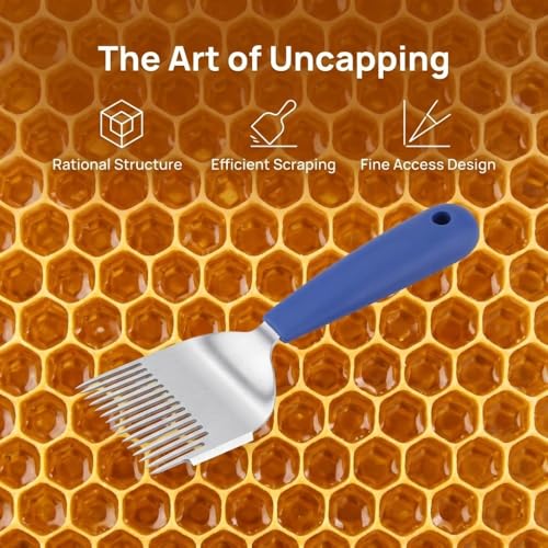 Stainless Steel Uncapping Fork with Plastic Grip, Honey Comb Scraper for Beekeeping