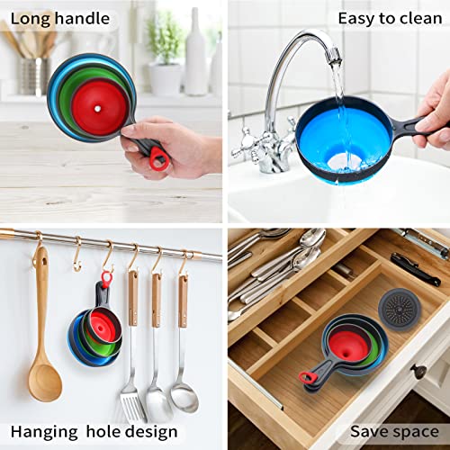 Funnel with Strainer for Kitchen Use, Dokpod Silicone Funnels for Filling Bottles and Wide Mouth Canning, Collapsible Kitchen Funnel with Filter