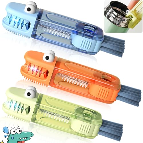 3 in 1 Cup Lid Cleaning Brush, Gap Cleaner Brushs - Home Kitchen Multifunctional Bottle Cleaning Brush Set, Portable Travel Bottle Lid Cleaner Tools - color: Blue Green Orange