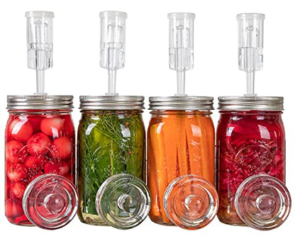 JILLMO 4 Pack Fermentation Kit for Wide Mouth Mason Jars, Stainless Steel Fermentation Lids with Glass Weights and Airlocks, Easy Fermenting Set for Pickling, Canning and Sauce (No Jars)
