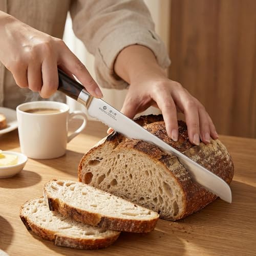 imarku Bread Knife, German High Carbon Stainless Steel Professional Grade Bread Slicing Knife, 10-Inch Serrated Edge Cake Knife, Bread Cutter for Homemade Crusty Bread, Birthday Gift - color: Dark Brown