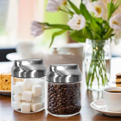 Aelga Small Glass Storage Jar with Lid, Coffee Container Canister Food Storage Jars for Coffee Beans Spice Sugar Tea Bag, Stackable Decorative Container, One-Handed Operation, 17 OZ - size: 17 OZ