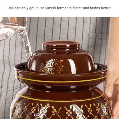 Ceramic Pickle Jar with Lids,Large Traditional Chinese Porcelain Pickle Jar Pickling Jars,Ceramic Fermentation Crock with Water Seal Airlock Lid,Sauerkraut Crock 4L (5L - size: 5L
