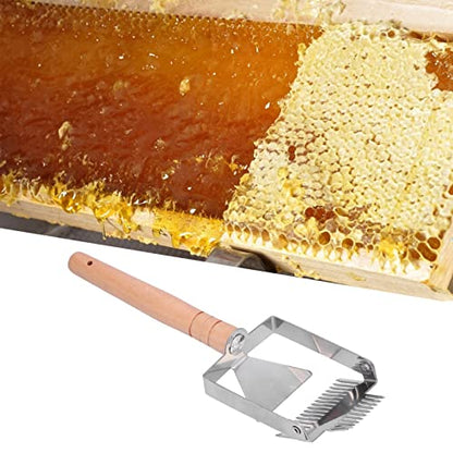 Honey Uncapping Fork,Honeycomb Scraper Hand Beehive Fork,Double Head Honey Cutting Fork,Tine Hive Scraper Tool,Scraper Beehive Tool,Beekeeping Tools (Wooden Handle Double Head)