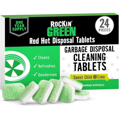 Rockin' Green Deep Cleaning and Deodorizing Tablets for Dishwashers, Washing Machines, and Garbage Disposals, Removes Odor and Residue (Garbage Disposal Cleaning Tablets, 24 Pack) - size: 1 Count (Pack of 24), style: Garbage Disposal Cleaning Tablets