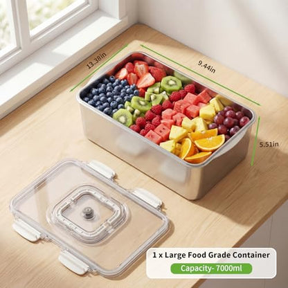 Extra Large 304 Stainless Steel Food Storage Container 7000 ML/240oz – Airtight Leakproof Lid for Roasting Turkey, Kimchi, Baking Casserole, Fruits, Picnic Party – BPA Free, Dishwasher Safe - size: 7000ml Only