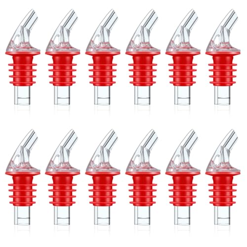 1 Dozen Pour Spout Large Amber Cork Pour Spout Bottle Speed Pourers Fits 750ml, 1l, 1.75l Bottles, for Liquors, Bartending Tool (Red) - color: Red