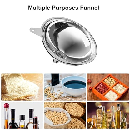 serinar Stainless Steel Large Funnel with Filter (5.7 in. X 1 in. Mouth) with 50 mesh Stainless Steel Food Filter, Metal Funnel for Bottle Filling, Food Funnel for Oil, Juice, Coffee, Honey, Milk