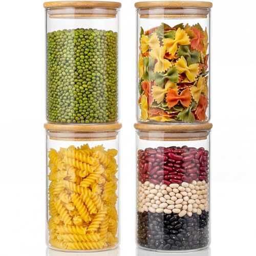 32oz - 4 Pack Glass Jars with Bamboo Lids, Glass Pantry Storage Containers with Airtight Lids, Round Air Tigh Food Storage Canisters for Cereal, Pasta, Flour, Sugar, Rice, Best for Kitchen Organizer - color: 32oz 4 Pack