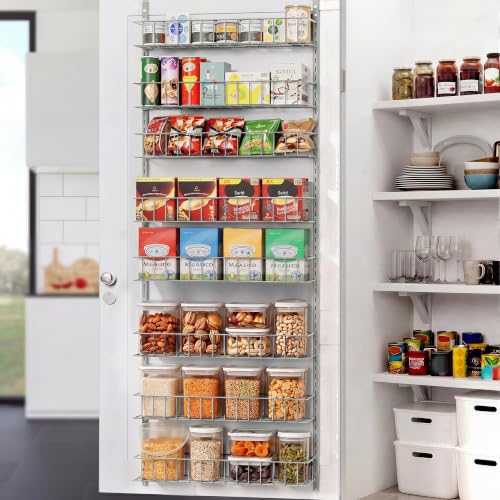 ElegantArray 8-Tier Pantry Door Organizer, Light Gray | Over The Door, Hanging Spice Rack Shelves, Home Office Laundry Room Bathroom & Kitchen, Storage Rack - color: Light Gray, size: 8-Tier