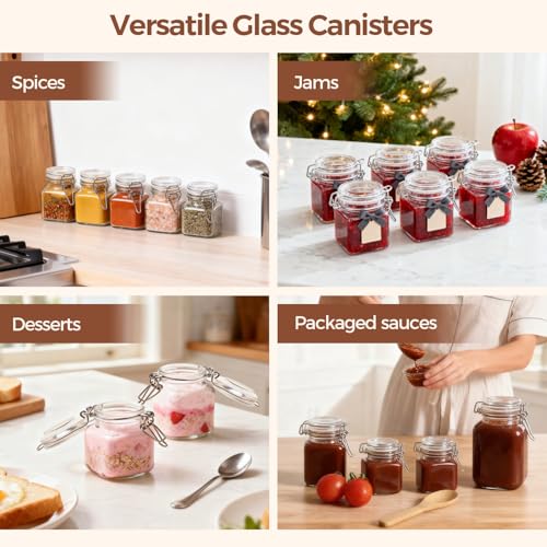 ComSaf Square Small Glass Spice Jars with Airtight Lids 4 oz 6 Pack Pantry | Honey herbs, Farmhouse pantry organization, Mini favor jars, Labels included, Funnel included, Kitchen storage, Snacks - size: 4oz*6