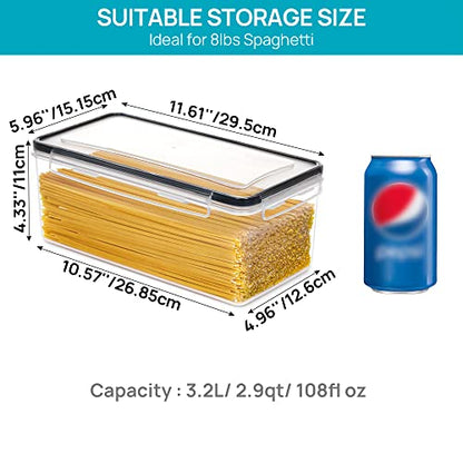 Vtopmart Airtight Food Storage Containers with Lids 4PCS Set 3.2L, Plastic Spaghetti Canisters for Pasta organizer, BPA Free Air Tight Kitchen Pantry Organization