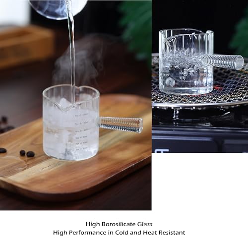 Glass Espresso Cup 6 OZ, Double Shots Measuring Cup with Glass Handle for Dishwasher Safe, Double V-Shaped Spout Milk Frothing Pitcher, Espresso Accessories for Machine, Demitasse Cups (Clear) - color: Clear